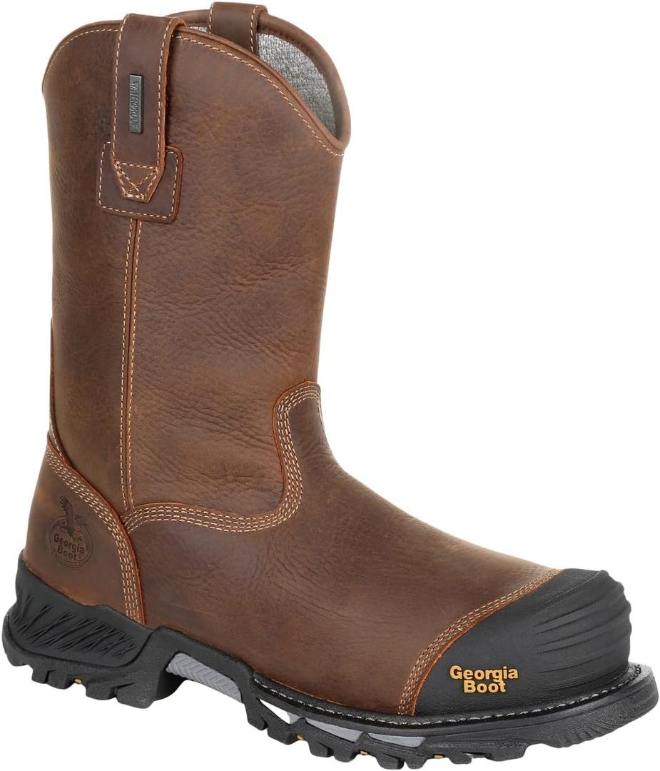 GEORGIA BOOT Rumbler Composite Toe Waterproof Pull-on Work Boot (10.5, Black and Brown)