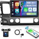 2+64G [Hi-Fi Audio] Android 13 Car Stereo for Honda Civic 2006-2011, 10.1" Touch Screen GPS Navigation, Wireless Apple Carplay Android Auto Bluetooth, FM, WiFi, USB+AHD Backup Camera Mic