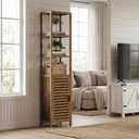 Bathroom Cabinet, Bamboo Floor Cabinet Freestanding Narrow Storage Unit with Removable Shelves, 6 Tier Tall Cabinet, Walnut, 13.42"W x 12.99"D x 66.53"H