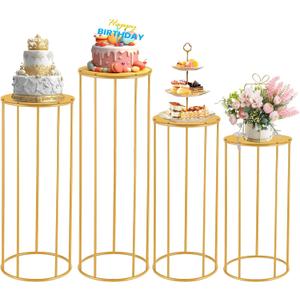 4 Pcs Reinforced Cylinder Pedestal Stand for Party - 35.43 in Gold Cylinder Cake Table Display Set Flower Stand for Wedding Birthday Party Home Patio Decor Plant Stand (Assembly Required)