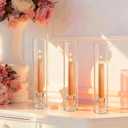12 Sets Glass Hurricane Candle Holders - 12.6 Clear Tall Cylinder Candle Holder Chimney Tube with 2 Holder for Wedding, Christmas Table Decor (12, Clear)