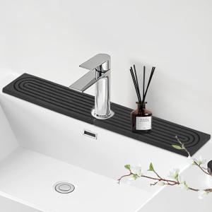 Faucet Mat for Kitchen Sink - 23.6" Diatomite Fast Stone Drying Mat for Kitchen Counter Tray Absorbent Mat Faucet Splash Guard for Kitchen Sink and Bathroom Counter (Deep Gray, 23.62"x3.94")