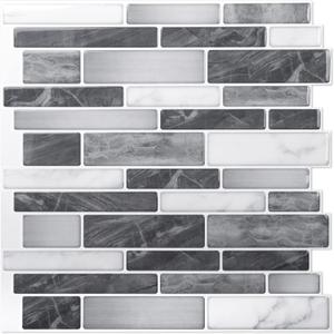 Art3d 10-Sheet Self-Adhesive Tile Backsplash for Kitchen, Vinyl Decorative Marble Tiles, 30 * 30cm, Gray