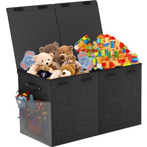 Large Toy Box Chest, Collapsible Sturdy Toy Storage Organizer Boxes Bins Baskets Dinosaur Kids Toy Chest Bin with Lids for Boys Girls Living Room Playroom Bedroom Nursery 25"x14"x16" Black