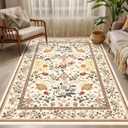 Washable Rugs 5x7 Vintage Floral Area Rug - Boho Floral Carpet for Living Room Bedroom Dining Room Kids Playroom Home Decor Non Slip Carpet - Brown (Multi 35)