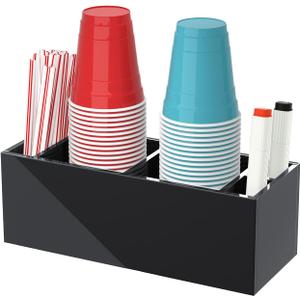 Double Cup Holder with Marker Slot, Party Cup Dispenser Acrylic Cup Organizer Mark Your Cup and Drink Up Caddy Modern Bar Counter Decor, Black