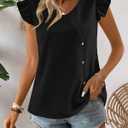 Falechay Plus Size Tops For Women Womens Blouses Casual Summer Cute Blouses Babydoll Boho Top Fashion Going Out Clothing Trendy Short Ruffle Butterfly Sleeves Flowy Peasant Button Shirt Black XL (Black, XL)