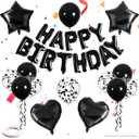 27 Pcs Black Birthday Decorations Kit  3D Foil Happy Birthday Banner, Heart & Star Mylar Balloons, Confetti Balloon Set for Boys Girls Kids Adults, Baby Shower & Anniversary Party Decor Supplies