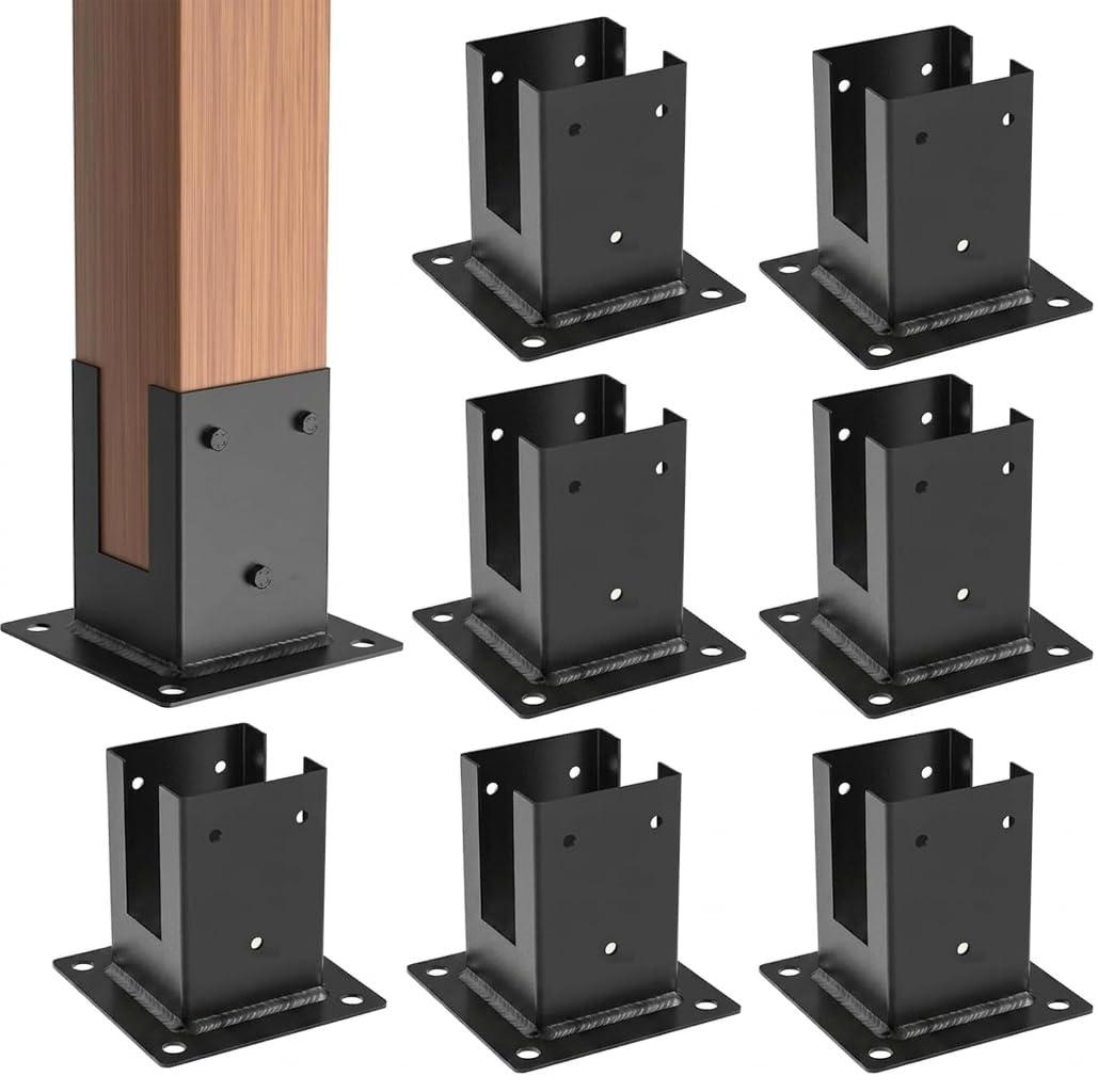 ORIGLE 4×4 Post Base 8Pcs,Inner Size 3.58"x3.58" Post Brackets, Heavy Duty Powder-Coated Post Anchor Matte Black Wood Post Brackets for Pavilion Deck Railing