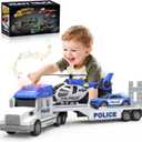 Toddler Toys for 3 4 5 6 Year Old Boys - 27" Large Police Semi Truck Toy with Racing Car and Helicopter, 3-in-1 Friction Powered Transport Vehicle with Lights Sounds, Christmas Birthday Gifts for Boys