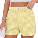 ANRABESS Boxer Shorts for Women Gingham Pajama 2025 Summer Casual Lounge Sleep Plaid Shorts Y2K Beach Bottoms (Medium, Yellow White Plaid)
