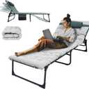 YELLOW JACKET Folding Camping Cot for Adults Adjustable 5-Position Portable Sleeping Cot Bed with Pillow and Removable Mattress Reclining Foldable Camp Cots for Outdoor,Home,Beach,Patio,Grey, 75 inches x 26.8 inches x 5.9 inches