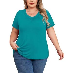 POSESHE Plus Size Tops Sexy Short SleeveTunic Top V Neck Cute Blouse Tunic Top 2XL