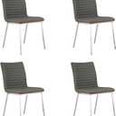 Armen Living Caf Brushed Stainless Steel Dining Chair in Gray Faux Leather with Walnut Back - Set of 4