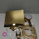 High Pressure Rainfall Shower Head/Handheld Shower Combo with 11" Adjustable Extension Arm, 5 Spray Settings Shower Heads with 60" Hose Anti-leak (Gold), 10"