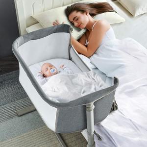 RONBEI Baby Bassinet Bedside Sleeper, Easy to Assemble Bassinets for Baby/Infants, Height Adjustable Bedside Bassinet for Newborn Baby (Light Grey)