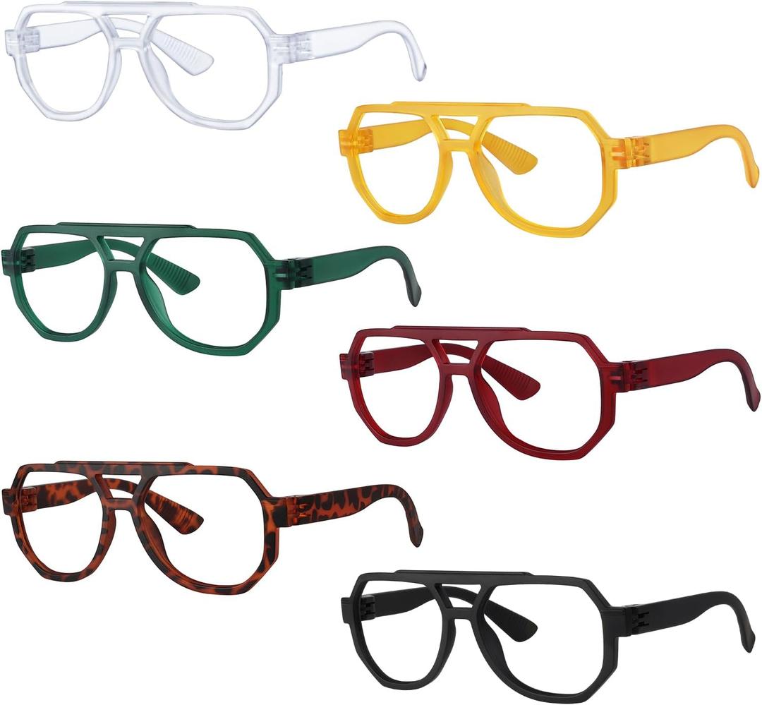 BFOCO Pilot Reading Glasses Metalless Screwless Spring Hinges 6 Pack Oversized Readers with Double Hinges for Women Men(+2.50)