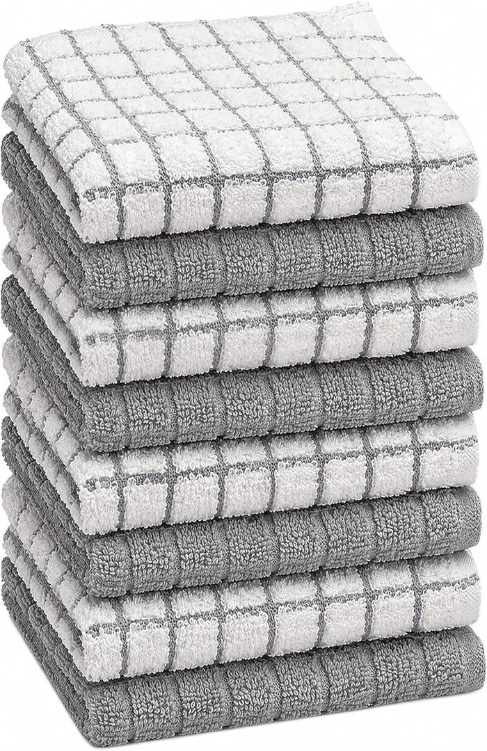 Bumble Dish Cloths (8 Pack) | 12" x 12" | 100% Cotton Kitchen Towels | 405 GSM | Soft, Highly Absorbent & Durable Dish Towels for Kitchen | Gray (Grey)