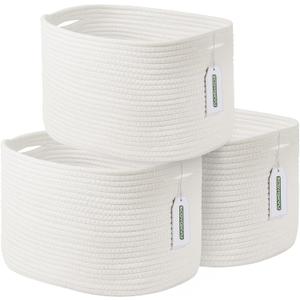 ECDYQXVU Cotton Rope Storage Basket, 15x10x9 Inches, Woven Basket for Shelves, Clothes, Towels, Books, and Laundry, White (3 Pack)