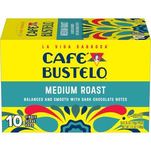 Caf Bustelo Medium Roast, Single Serve Coffee Pods, 10 Count (Pack of 1) (EXP 09/18/26)