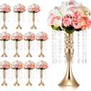 Unittype 12 Pcs Wedding Centerpieces for Tables 13 Inch Tall Crystal Flower Stand Floral Vases for Tabletop Flower Arrangement Stand Anniversary Baptism Party Reception Mother's Day Decor (Gold)