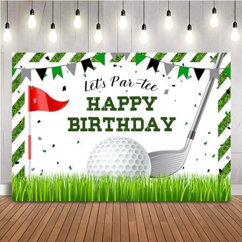 ZIOBUEMY Let's Partee Birthday Background Golf Birthday Grass Background for Photography Happy Birthday Golf Sports Theme Decoration Cake Table Banners (82.6''x59''), (LX-2.1x1.5m-WW-0018)