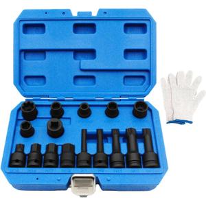 16PCS Impact Brake Caliper Socket Set, 1/2" Square Drive Brake Caliper Tool, High Torque 1/2" Drive Brake Adjusting Tool, Compatible with Porsche VW BMW Ford with Carrying Case & Gloves