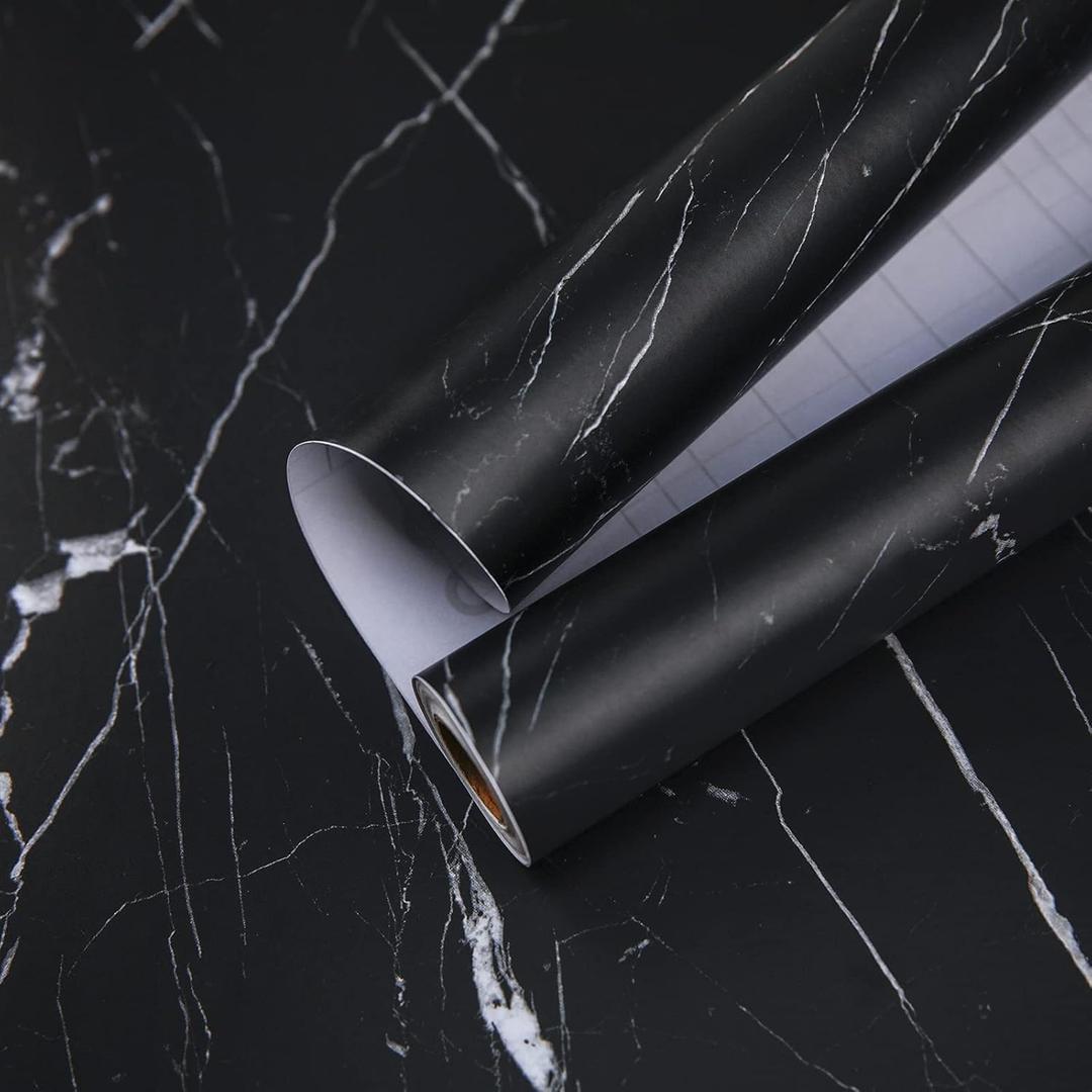 practicalWs 11.8"78.7" Black Marble Contact Paper Matte Peel and Stick Kitchen Countertops Paper Black and White Self Adhesive Removable Waterproof Wallpaper for Cabinet Covers