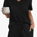 RUBZOOF Women's Short Sleeve Pajama Sets with Pockets Casual V Neck 2 Piece Lounge Sets, size 2XL