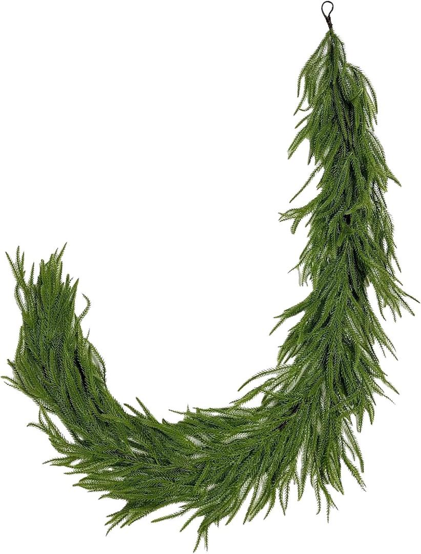 6FT Real Touch Norfolk Pine Green Artificial Christmas Garland Faux Greenery Garland for Holiday Fireplace Mantle Window Indoor Outdoor Decor, Winter Christmas Decorations, 1 Pcs