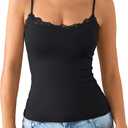 GKBK Built in Bra Womens Padded Lace Tank Tops Double Lined Spaghetti Strap Fitted Layering Club Night Party Cami Shirt (Black, M)