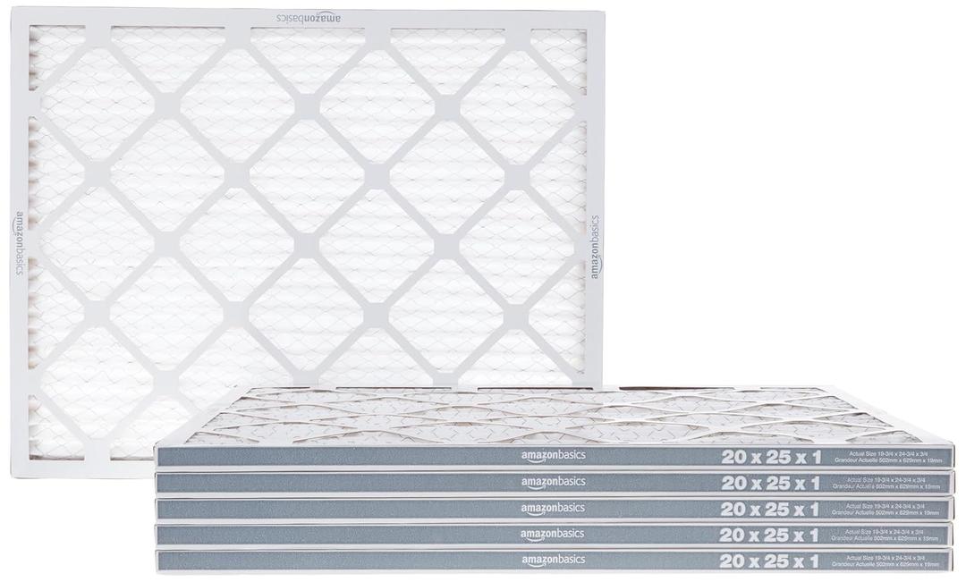Amazon Basics 20x25x1 Air Filter 6-Pack, MERV 8 AC Furnace Filters, Removes Dust, Electrostatic, Allergy Control (Actual Size: 19.75" x 24.75" x 0.75")