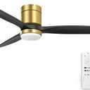 YITAHOME 52 Inch Low Profile Ceiling Fan with Light, 3 Wood Fan Blade, Flush Mount Fan with Remote Dimmable Reversible Quiet DC Motor, Memory Function, for Bedroom, Living Room, Indoor, Black Gold