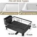 SNTD Dish Drying Rack - Space-Saving Dish Rack for Kitchen Counter, Stainless Steel Dish Drainer with Utensil Holder and Drainboard, 11" W x 15" L (Black)