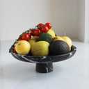 Natural Black Marble Fruit Bowl for Kitchen Counter 10.2", Large Decorative Bowl Pedestal for Home Decor, Fruits Holder For Dining Table - Kitchen Organization (Nero Portoro Marble)