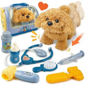 BELLOCHIDDO Veterinarian Playset for Kids, Vet Kits for Toddlers with Interactive Electric Walking Barking Dog & Cage, Pretend Play Puppy Pet Care Dog Toys Gifts for Ages 1 2 3 4 5 6+ Year Old