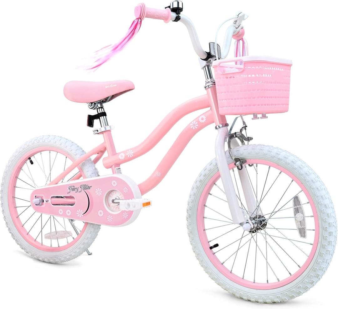 bicystar Girls Bike Ages 2-8, 12-18 Inch with Training Wheels, Pink/Blue | Removable training wheels, basket and streamers, carbon steel frame, adjustable seat & handlebar, coaster or hand brake