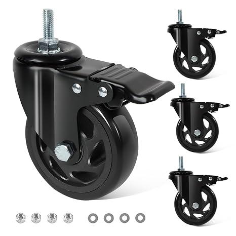 BZOLIHEU Caster Wheels 4 Inch, Swivel Threaded Stem Casters Set of 4 Heavy Duty 2200lbs, UNC 3/8"-16 x 1 (Stem Diameter 3/8", Stem Length 1") Locking Casters for Workbench,Cart,Furniture