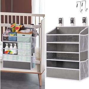 WishJazz XL Hanging Diaper Caddy Organizer for Changing Table, Crib, Playard, Wall & Door, Reinforced Diaper Stacker and Nursery Organizer-Hold 90+Diaper for Newborn Baby Essentials (Grey)