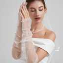 2 x White Lace Sheer Gloves,Bridal Accessories with Pearls for Wedding, Fingerless Gloves, Long Elbow Wedding Armwear for Tea Opera Party and Hallowmas Costume (White)
