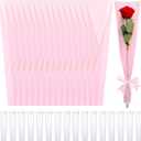 Thenshop Set of 400 Single Rose Sleeve Bulk Valentine Flower Packaging Kit 200 Pcs Single Flower Wrapping Bouquet Bags 200 Pcs Plastic Water Tubes for Mothers Day Wedding Graduation Birthday(Pink)