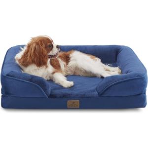 Bedfolks Orthopedic Dog Bed, Waterproof Dog Sofa Bed for Medium Dogs, Egg Foam Pet Couch Bed with Removable Washable Cover and Nonslip Bottom, Navy Blue (28.0"L x 23.0"W x 6.5"Th)