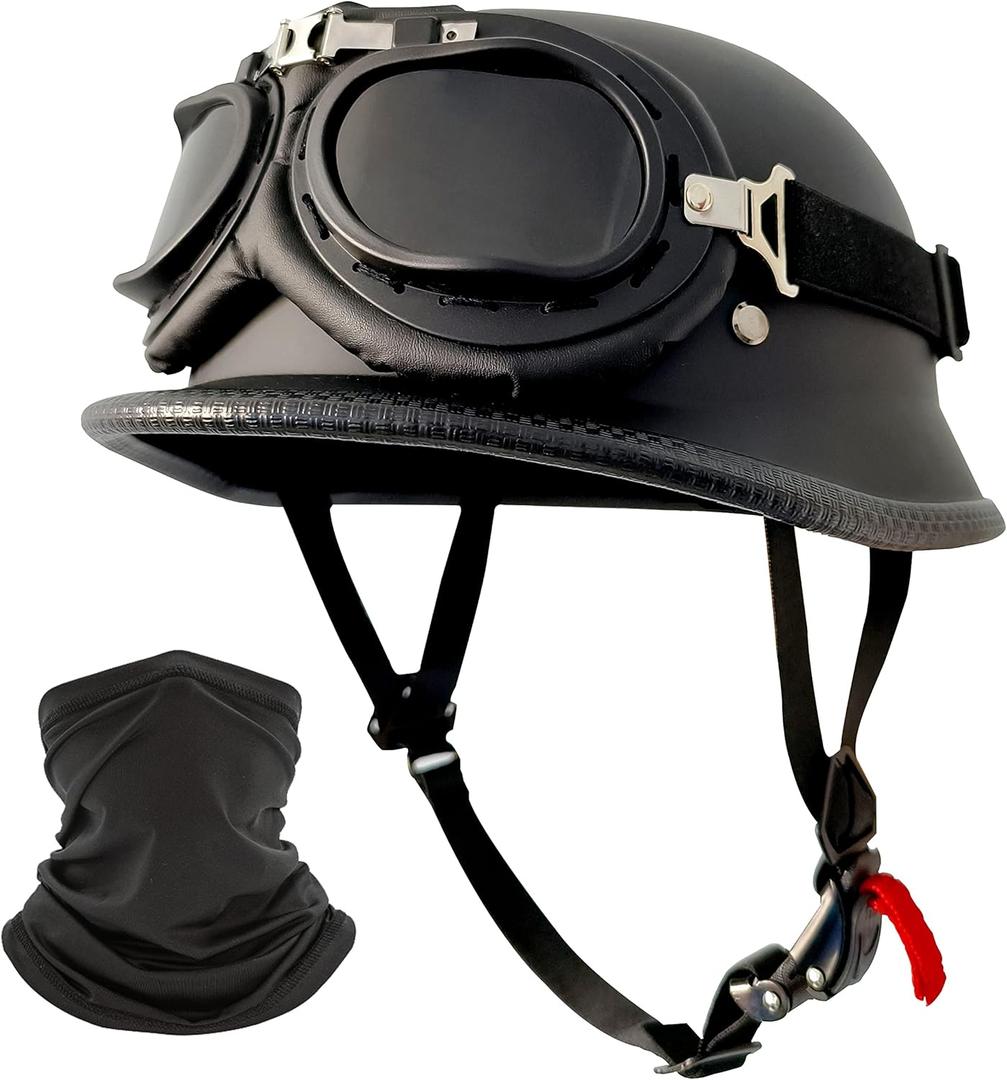 Motorcycle Helmet German Style Half Helmet Skull Cap Adult Men Women Half Shell Helmet, DOT Approved Retro Half Face Helmet for Cruiser Scooter Chopper (L)