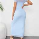 OYOANGLE Women's Maternity Dress Sheer Short Sleeve Crew Neck Bodycon Long Dresses (Blue, L)