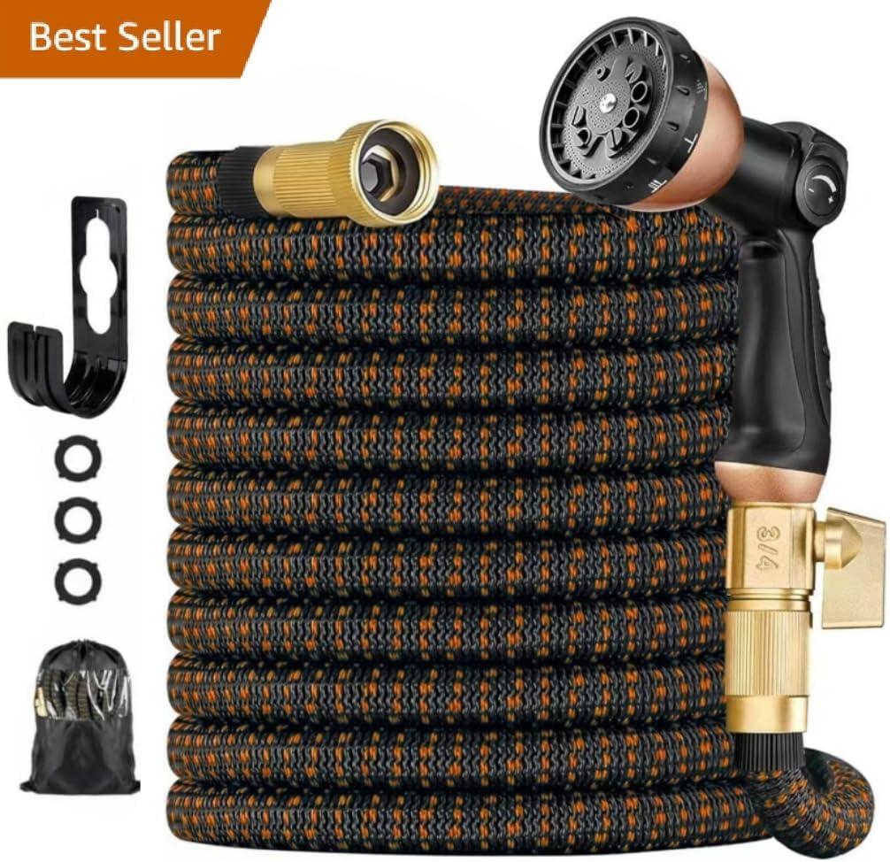 75 ft Expandable Garden Hose - Kink Free Flexible Water Hose with Thumb-Controlled 10-Function Nozzle, 3/4 Solid Brass Connectors, Retractable Latex Core - Lightweight Expanding Hose