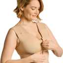Tommie Copper Shoulder Support Compression Bra with Front Zipper Closure Wireless Posture Corrector & Back Support Bra UPF 50 (Large, Nude)