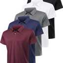 5 Pack Polo Shirts for Men Dry Fit Short Sleeve Golf T-Shirt Moisture Wicking Collared Casual Work Tops (L)