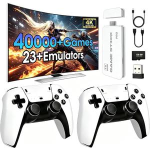 2026 New Wireless Retro Game Console, 23 Emulators and 40000+Games, with Dual 2.4G Wireless Controllers Plug and Play 4K HDMI TV Game Stick (128G) White