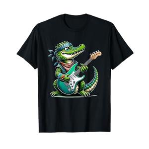 Crocodile Rock Star: Playful Guitar-Playing Alligator T-Shirt, Size: 3XL