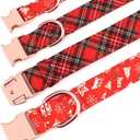 Beirui Cute Christmas Dog Collar with Removable Flower,Soft & Comfy Fall Dog Collar with Durable Metal Buckle,Holiday Girl Dog Collars for Small Medium Large Dogs(Plaid,L)